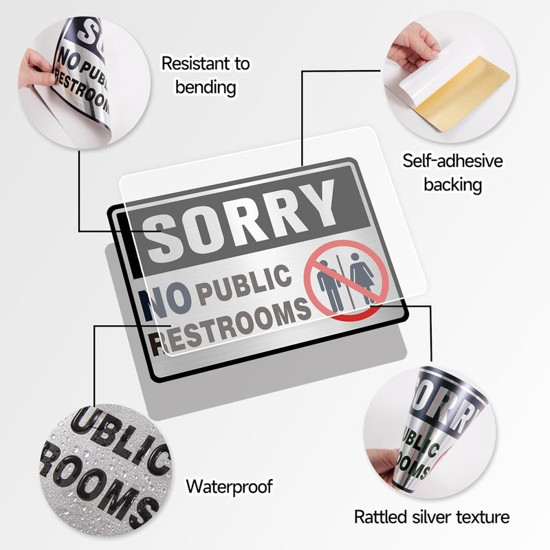 LUHIMO 2PCS No Public Restroom Signs, Self-Adhesive Brushed Silver Sorry No Public Restroom Sticker for Business, Home, Office, Shop - Image 3